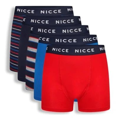 Image of Nicce Mens &#039;VALDOR&#039; Everyday Essential Stretchy Soft Cotton Rich Trunks, Regular Fit 5 Pack Boxer Shorts (S, Assorted)