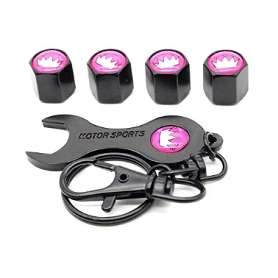 Image of HIGGER 5Pcs/Set Pink Crown Style Anti theft Emblem Auto Car Wheel Tire Air Valve Caps With Wrench Keychain Zinc Alloy Stem Dust Cover Accessories