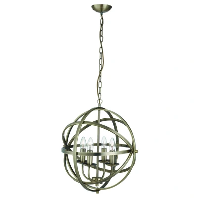 Image of Orbit 4 Light Spherical Cage Ceiling Pendant Antique Brass, E14