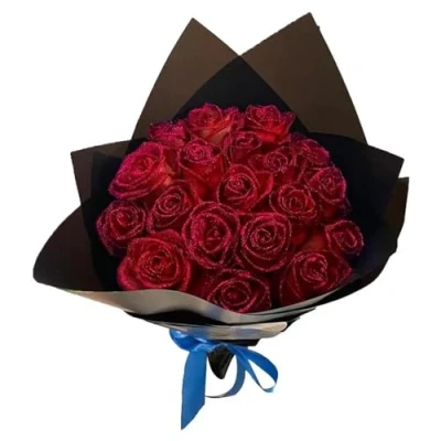 Image of ZXH Glitter Roses Bouquet,Artificial with Stems,Red Roses, Ramo De Rosas Eternas,Artificial Flowers for Crafts Wedding Bouquet Table Decorations Party Home Decoration