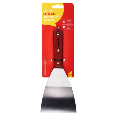 Image of Amtech G0900 100mm (4&quot;) Heavy Duty Scraper with Wooden Handle