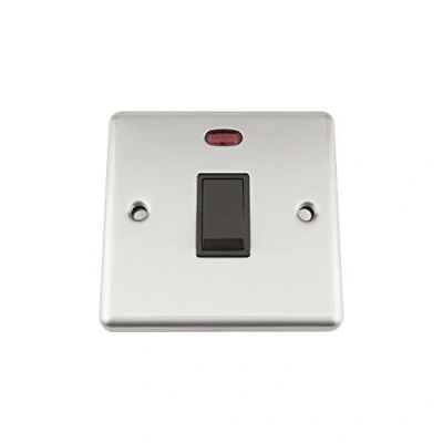 Image of A5 20A Double Pole Switch Satin Matt Chrome Classic Black Insert Plastic DP Water Heater with Neon Indicator