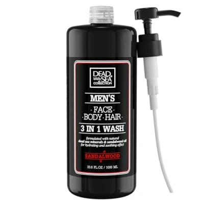 Image of Dead Sea Collection Mens Shower Gel 3 in 1 with Sandalwood Oil and Salt Body Wash, Shampoo for Men, Face Wash (1000 ml.)