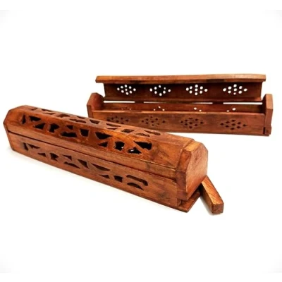 Image of Wooden Incense Burner Box, Premium Hand Carved Wood, Stick Holder Ash Catcher,Joss Sticks Storage, Meditation and Home (Incense Box)