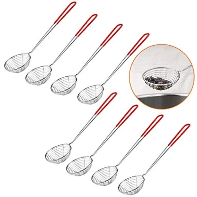 Image of 8 Pieces Stainless Steel Spider Strainer Spoon Small Wire Skimmer Colander with Handle for Hot Pot, Tortellini and Meatball