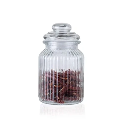 Image of ORNAMI Ribbed Glass Storage Kitchen Jar with Airtight Lid (1L)