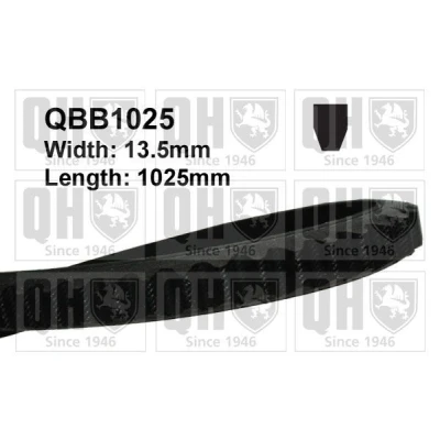 Image of 4732574, 7617214 V Belt QUINTON HAZELL QBB1025 13mm 1025mm MERCEDES BENZ: SL Convertible, W123 Saloon, T1 Minibus, VOLKSWAGEN: GOLF 1 Cabriolet