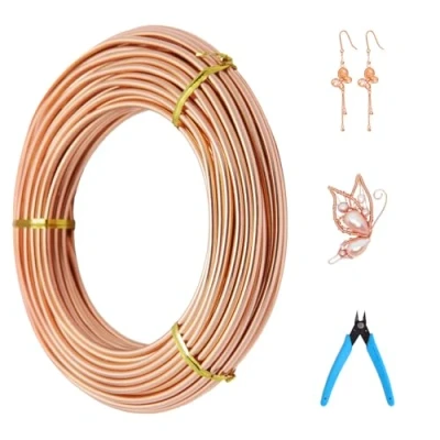 Image of 9 Gauge Aluminium Craft Wire 50 Feet 3mm Thin Bendable Jewelry for Crafts Metal Modelling Rose Gold（With Scissors Pliers）