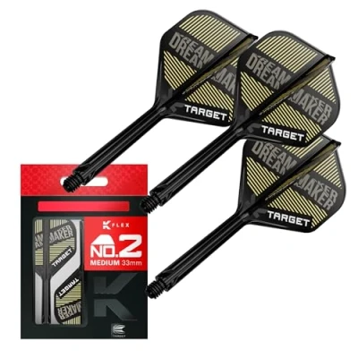 Image of TARGET Darts Dimitri Van den Bergh K Flex Flights and Shaft System, No.2 (Medium, 33mm) Pack of 3 Kflex All In One Flights, Player Edition Accessories Dart Stem