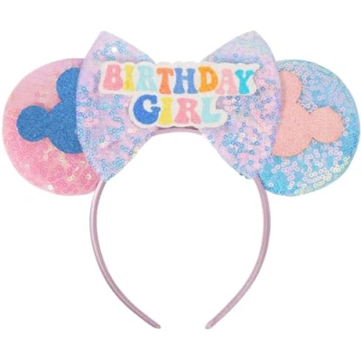 Image of UNKJIN Mouse Ears Headband, Birthday Sequin Bow Headband for Princess Party Decoration (Birthday)