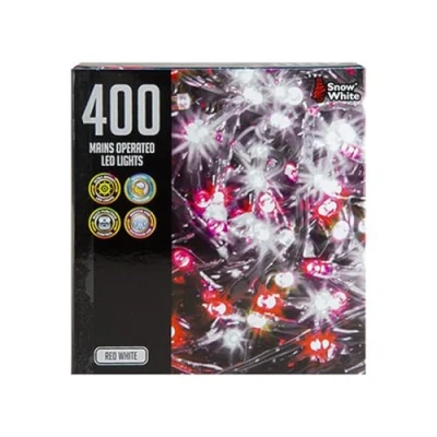 Image of Red &amp; White 400 LED Mains Lights (20x19cm) 1 Piece Multi Function Indoor/Outdoor Perfect Decorative Lighting for Holidays Events