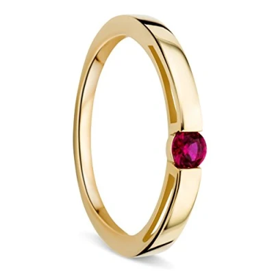 Image of Orovi Gemstone Engagement Rings for Women, Tension Mount Ring Solitaire in 9ct Yellow Gold with Red Ruby Gem 0.11 carat, Solid Ring, Wedding Comes Jewellery box