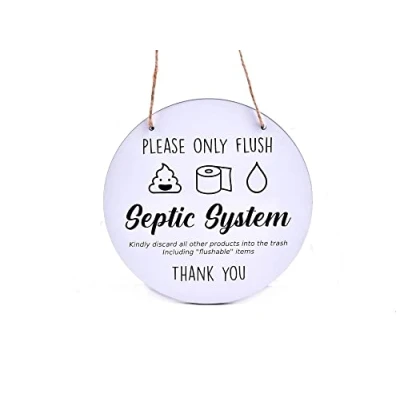 Image of Circular Septic Tank Sign Available in Black, Blue and White (White)