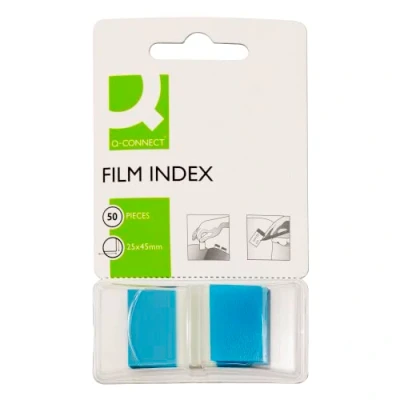 Image of Filing Index Tabs Q CONNECT PP 25,4x43,7mm 50 Sheets Blue/Paper and Labels/Type Standard/Shape Standard/Material PP/Colour Blue/Dimensions (mm) 25,4x43,7