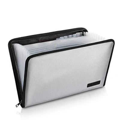 Image of ENGPOW Expanding File Folder Important Document Organizer Fireproof and Waterproof Bag with A4 Size 13 Pockets Zipper Closure Non Itchy Silicone Coated Portable Filing Wallet Pouch(Silver)