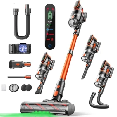 Image of Cordless Vacuum Cleaner 45KPA/550W Suction,60 Mins stick with Touch Screen, Upright Anti tangle&amp;AUTO Mode,Wall charging Handheld Vacuums for Carpet/Car/Pet Hair Ideal UK Homes