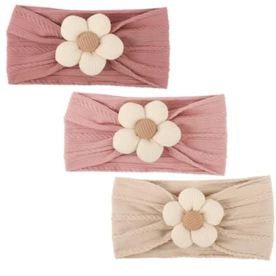 Image of DRESHOW 3 Pack Girls Flower Headbands Stretchy Nylon Handmade Hair Accessories for Newborn Infant Toddlers Kids