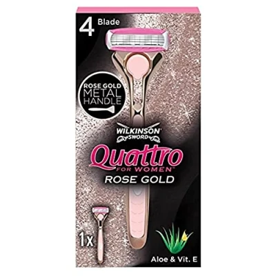 Image of WILKINSON SWORD Quattro For Women Premium Metal Rose Gold Razor Handle + 1 Blade Refill