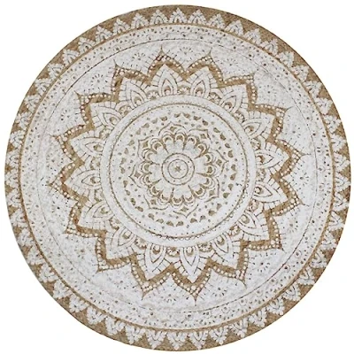 Image of vidaXL Round Area Rug, Handwoven, Braided Jute, Natural Strong Material with Gorgeous Mandala Print, Reversible, Durable, Low Maintenance Diameter 90cm
