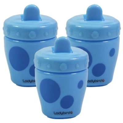 Image of 3X Ladybird Flip Top Non Spill First Beaker 120ml Blue