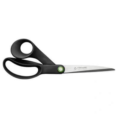 Image of Fiskars Renew 25cm Universal Scissors Sharp Everyday Shears for Crafts, Paper, Material, Recycled Stainless Steel Blade &amp; Ergonomic Handle Black