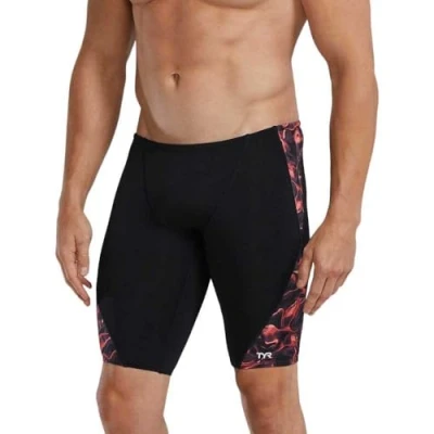 Image of TYR Men&#039;s Durafast Elite Blade Splice Jammer Swimsuit Swim Trunks, Red/Energia, 34
