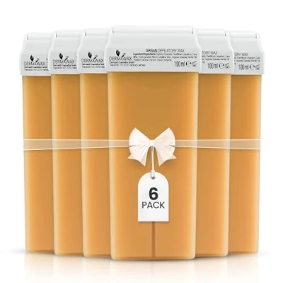 Image of Dermawax Argan Titanium Large roll on wax cartridge 6 pcs x 100 ml Refill Set Depilatory for Waxing area Body hair removal, removal Legs Arm Armpit Back Face