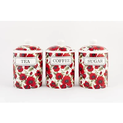 Image of Poppy Tea Coffee Sugar Canister/Jars FINE Bone China Free UK DELIVERY