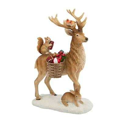 Image of Villeroy &amp; Boch Winter Collage Accessoires deer with woodland animals, beautiful Christmas tree decoration, polyresin, multi coloured, 14.5 x 9 21 cm