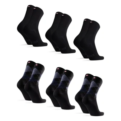 Image of DANISH ENDURANCE Bamboo Socks, Anti Sweat, Mens Black Multipack, Socks Women, Unisex, 6 Pack, Multicolor (3x Black, 3x Argyle Blue), 8