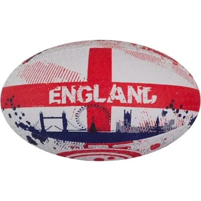 Image of Optimum ENGLAND National Rugby Ball Iconic Style with Great Flight and Air Retention Rubber Dimpled Surface for Enhanced Grip 2 Ply 410g Ball, Size 3