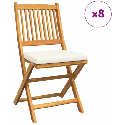 Image of vidaXL Folding Garden Chairs with White Cushion 8pcs Solid Acacia Wood