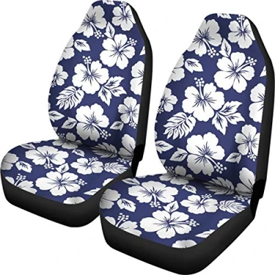 Image of SEANATIVE Women Car Seat Cover Protector Auto Vehicle Cars Covers Universal Fits Blue Hibiscus Pattern