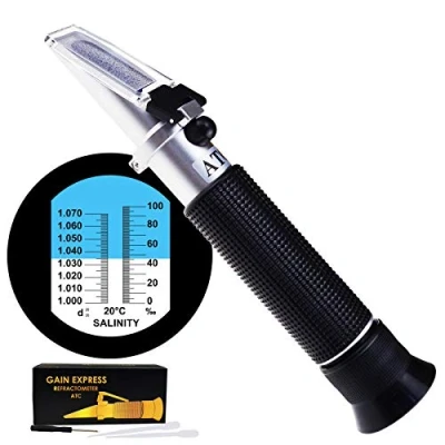 Image of Dual Scale Salinity Refractometer ATC 0 100ppt (0 10%) &amp; 1.000 1.070 Specific Gravity, Portable Meter Tester for Seawater Salt Sea Water Aquarium Brackish Reef Tank Marine