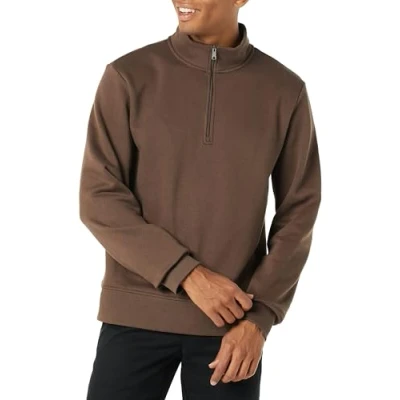 Image of Amazon Essentials Men&#039;s Long Sleeved Quarter Zip Fleece Sweatshirt, Medium Brown, S