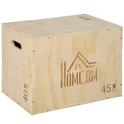 Image of HOMCOM 3 in 1 Wooden Plyo Box, Plyometric Jump Box with Handle Openings for Home Gym, Workout Training, Natural