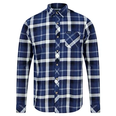 Image of Tokyo Laundry Men&#039;s Printed Checked Cotton Flannel Shirt Twilight Blue