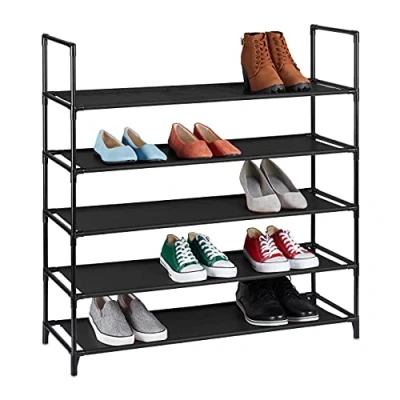 Image of Relaxdays XL Shoe Rack with 5 Shelves for 20 Pairs of Shoes Fabric H x D D: 90.5 87.5 30 cm Black