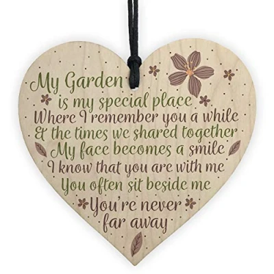 Image of RED OCEAN Wooden Heart Garden Memorial Plaque Present Home Fence Shed Sign Friend Gift For Her