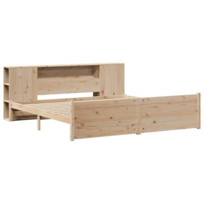 Image of vidaXL Super King Wood Bookcase Bed Frame 180x200 cm with Storage Headboard Pinewood