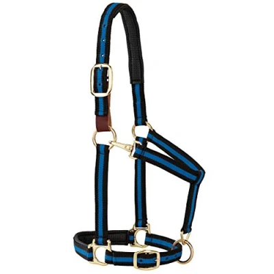 Image of Weaver Leather Padded Breakaway Adjustable Chin and Throat Snap Halter, 1&quot; Average Horse or Yearling Draft, Blue Striped