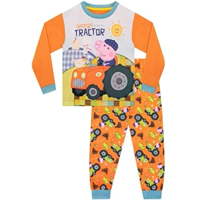 Image of Peppa Pig Boys George Pyjamas Tractor Farm Long Sleeve Pyjama Set for Kids Orange