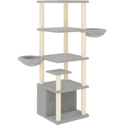 Image of vidaXL Cat Tree with Sisal Scratching Posts Light Grey 147 cm