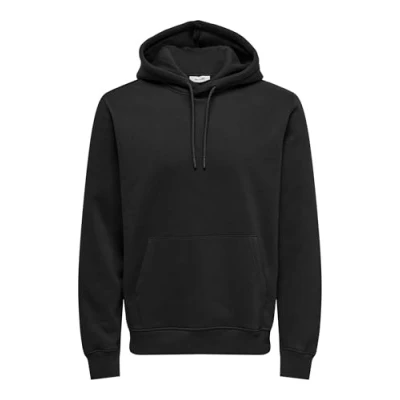 Image of ONLY &amp; SONS Men&#039;s Onsconnor Reg Sweat Hoodie Noos Hooded Sweatshirt, Black, XL
