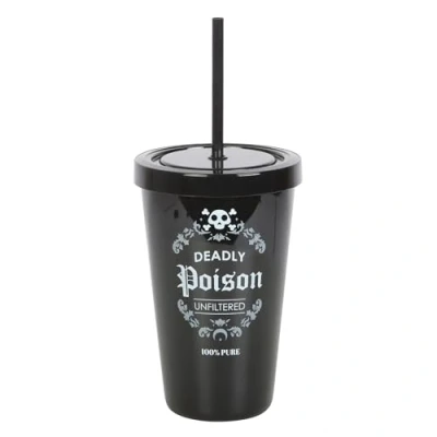 Image of Something Different Wholesale Gothic Drinkware: Deadly Poison Plastic Tumbler with Straw Statement from Dark Matter Collection Unique Style Mug Gifts UK