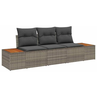 Image of vidaXL 3 Piece Garden Sofa Set with Cushions Grey Poly Rattan Acacia