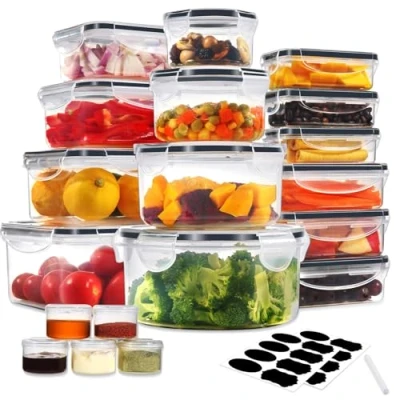 Image of YASHE 38PCS Plastic Food Storage Containers, Airtight Containers with Lids, Pantry &amp; Kitchen Organization BPA Free &amp;100% Leakproof, Microwave Freezer and Dishwasher Safe