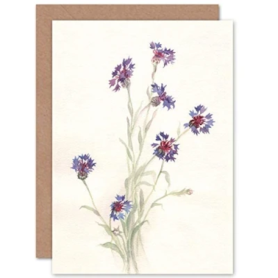 Image of Wee Blue Coo Flower Cornflowers Watercolour Greeting Card With Envelope Inside Premium Quality