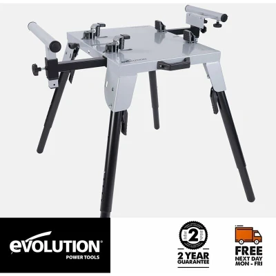 Image of Evolution Power Tools Chop Saw Stand Universal Fitting (AKA Table, Bench) Height Adjustable 3M Extendable Arms &amp; Supports Up To 225 kg Highly Portable with Telescopic Folding Legs