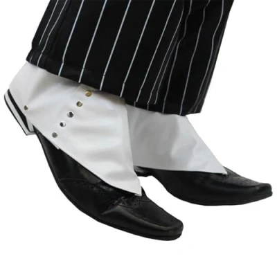 Image of White Gangster Spats Shoe Covers with Metal Button Detailing Mafia Mob Boss Fancy Dress Accessory